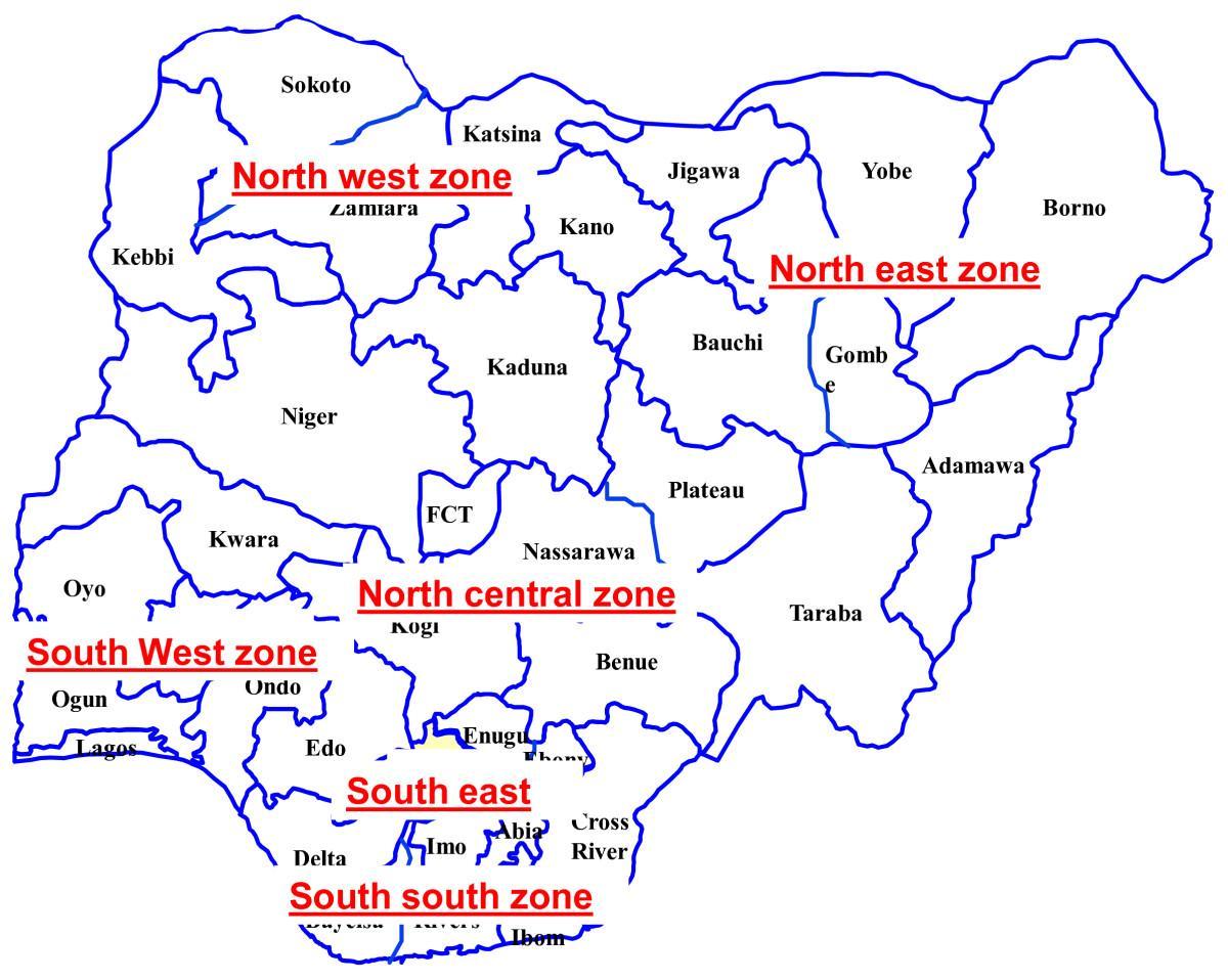 harta nigeria arată șase zone geopolitice