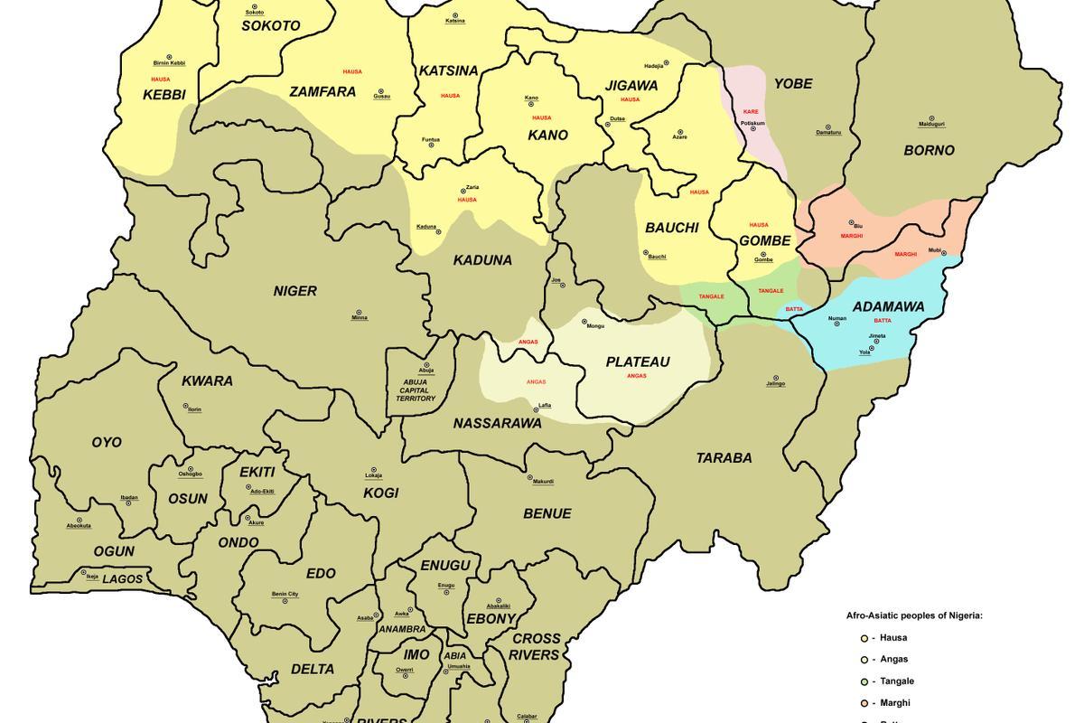 hartă de nigeria, cu 36 de state