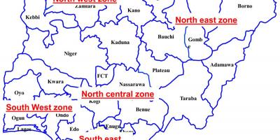 Harta nigeria arată șase zone geopolitice