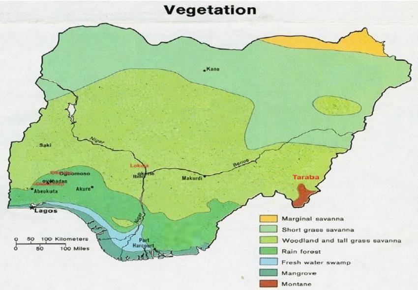 harta nigeria arată vegetație