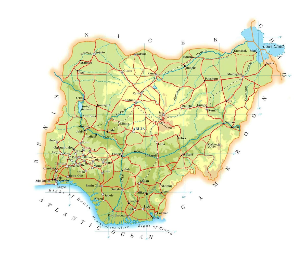Harta fizică nigeria