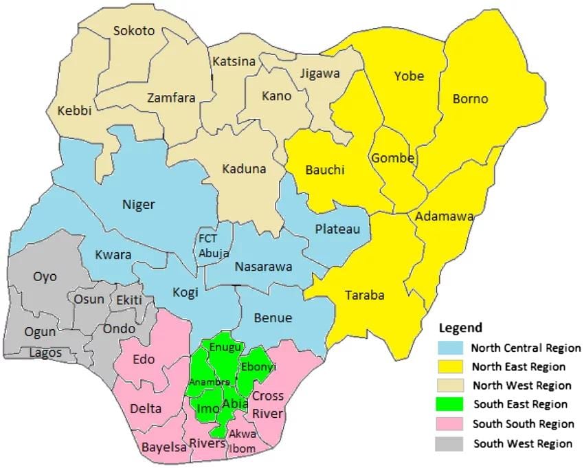 Harta nigeria arată geopolitice zone