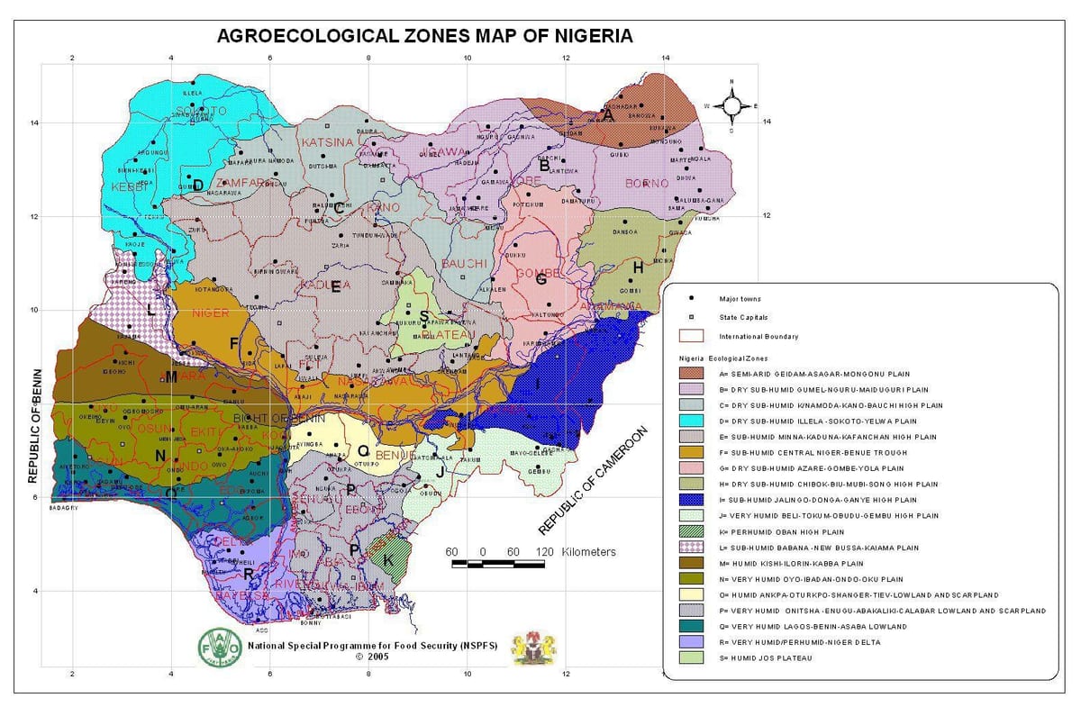 harta nigeria arată diferite zone de vegetatie