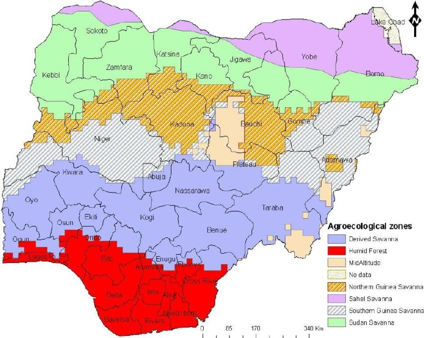 Harta nigeria arată zone ecologice