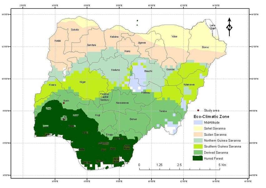 Harta nigeria arată zona climatică