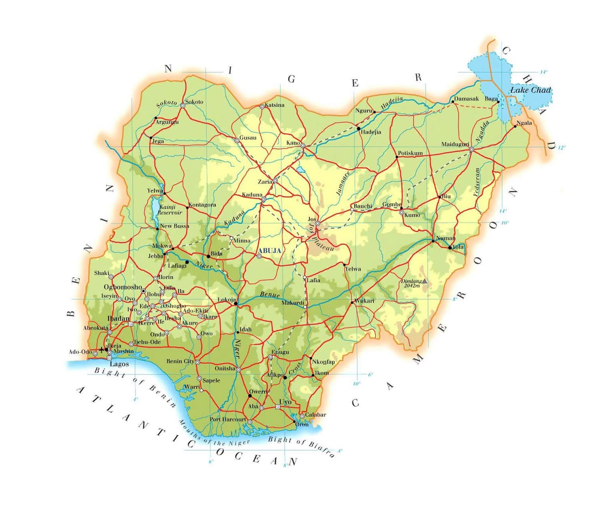 Harta nigeria altitudine