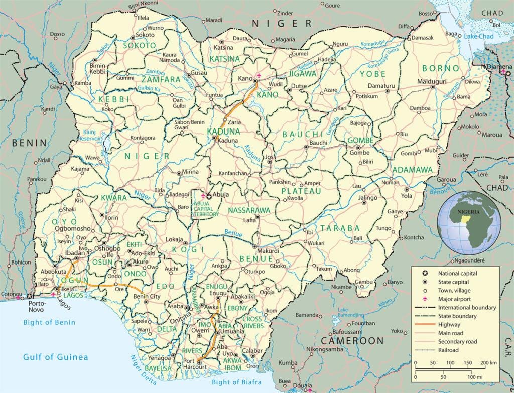 harta nigeria arată state și capitale