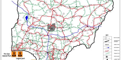 Harta nigeria arată rețeaua de drumuri