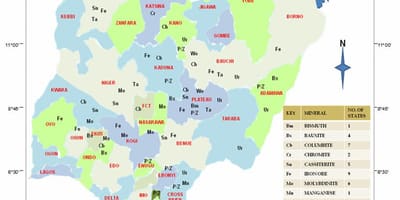 Harta nigeria arată resursele minerale