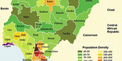 Nigeria densitatea populației hartă