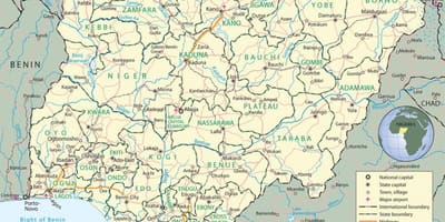Harta nigeria arată state și capitale